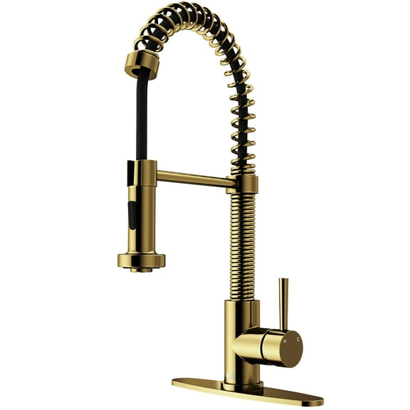 VIGO Edison Single Handle Pull-Down Sprayer Kitchen Faucet Set with Deck Plate in Matte Brushed Gold