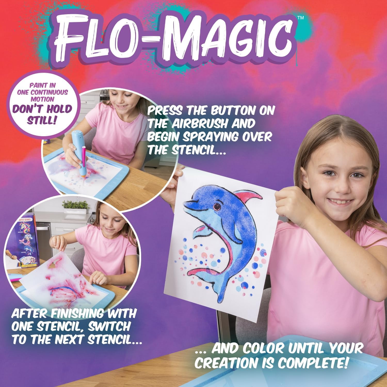 Flo-Magic Kids Enchanted Series Airbrush Marker Kit- 25-Piece Kit