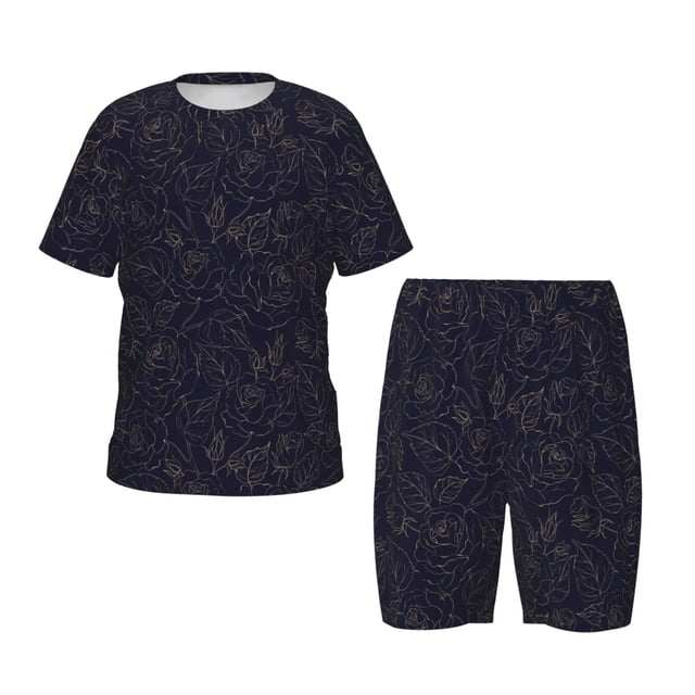 Balery Beautiful Roses Conjunto de Pijama Infantil de Manga Corta con Estampado – Ropa de Dormir de Algodón Suave-Small