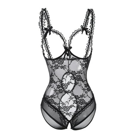 

BIZIZA Womens Babydoll See Through Lace Sheer Bodysuit Sexy Lingerie One Piece Teddy Black M