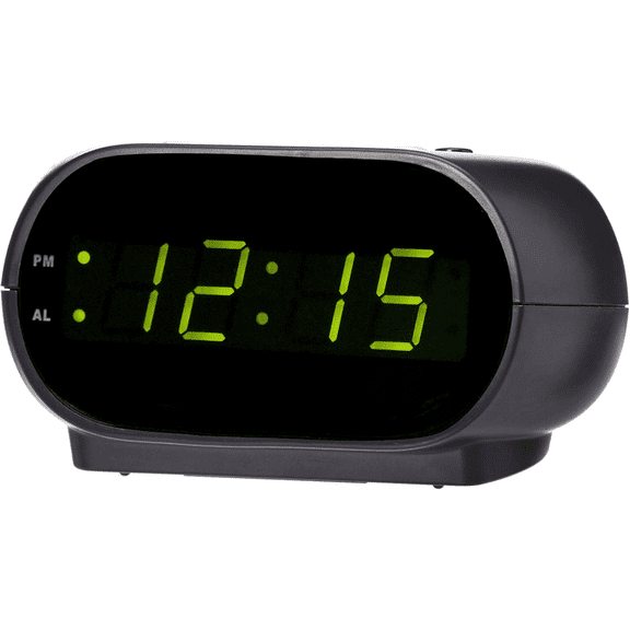 Small Digital Oval Alarm Clock With LED Display, Nightlight & Battery Backup, Black, 4.5 x 3.5 x 2.4 Inches