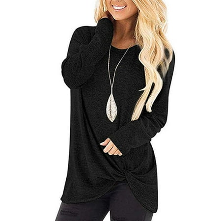 Twisted Knot Top - Women's Comfy Casual Long Sleeve Side Twist Knotted Tops Blouse