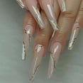 thumbnail image 1 of Uñas postizas a presión Cortas Medianas Stiletto, Uñas postizas para mujer, Diseño de punta negra rosa nude, Uñas acrílicas de cobertura total a presión, Pegamento para uñas reutilizable, 24 unidades, 1 of 5