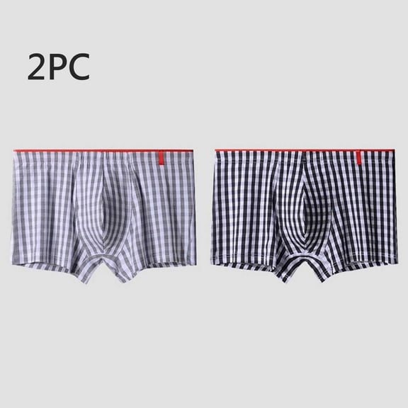 Qulqfy Mens Underwear Boxer Briefs 100% Cotton 2 Pack Stretch Boxer Briefs Plaid Breathable Soft Mens Underwear Boxers L