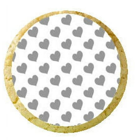 12 - 2 inch Silver and White Heart Edible Cupcake Image Toppers