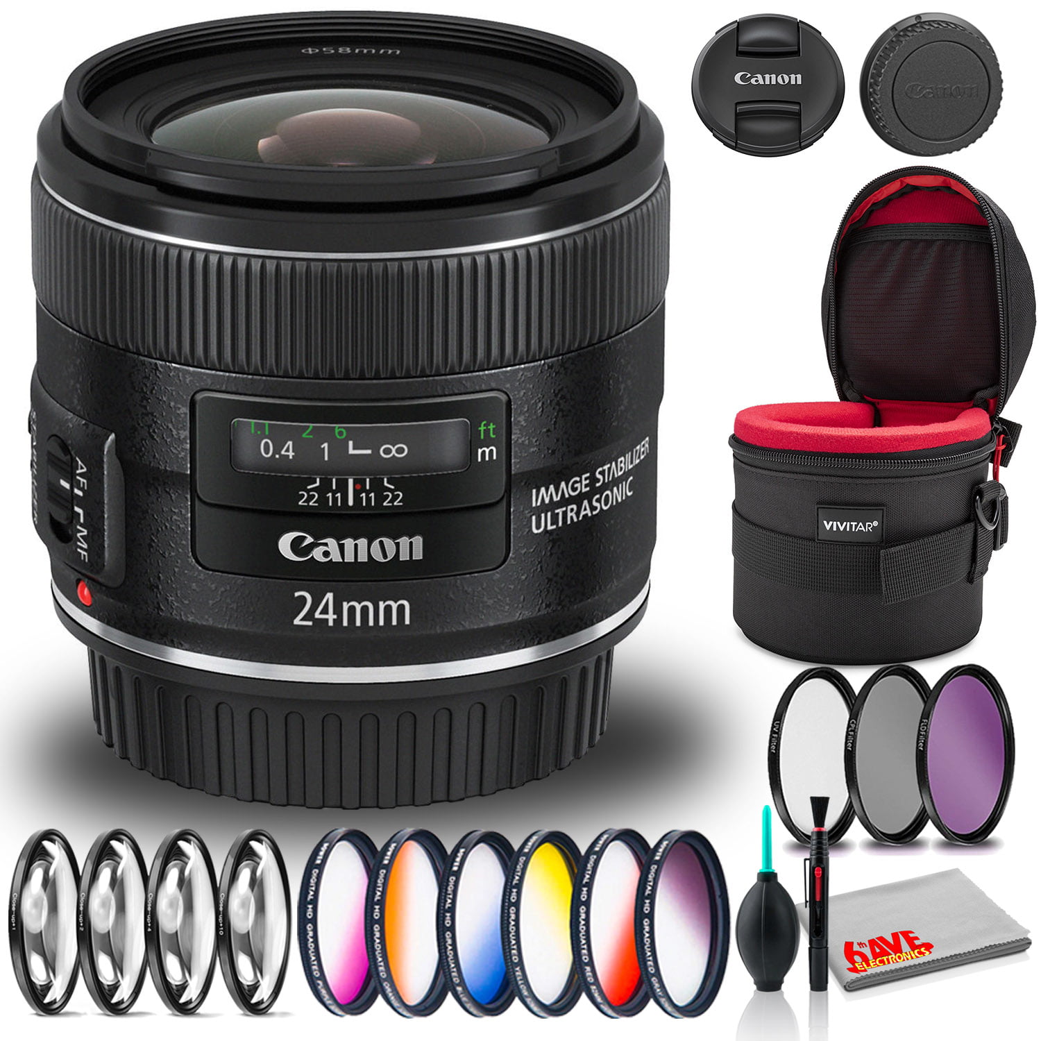 Xpix Cleaning Kit Xpix 2-in-1 Tripod Lens Pouch Canon EF-S 24mm f/2.8 STM Lens and Xpix Exclusive Bundle w/Remote Filters