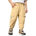 thumbnail image 7 of Ulitacool Boy's Pants Straight Leg Cargo Jogger Pants Mid Rise Elastic Waist With Tapered Sweatpants For Youth Kids Patriotic Wear Khaki 5-6 Years, 7 of 7