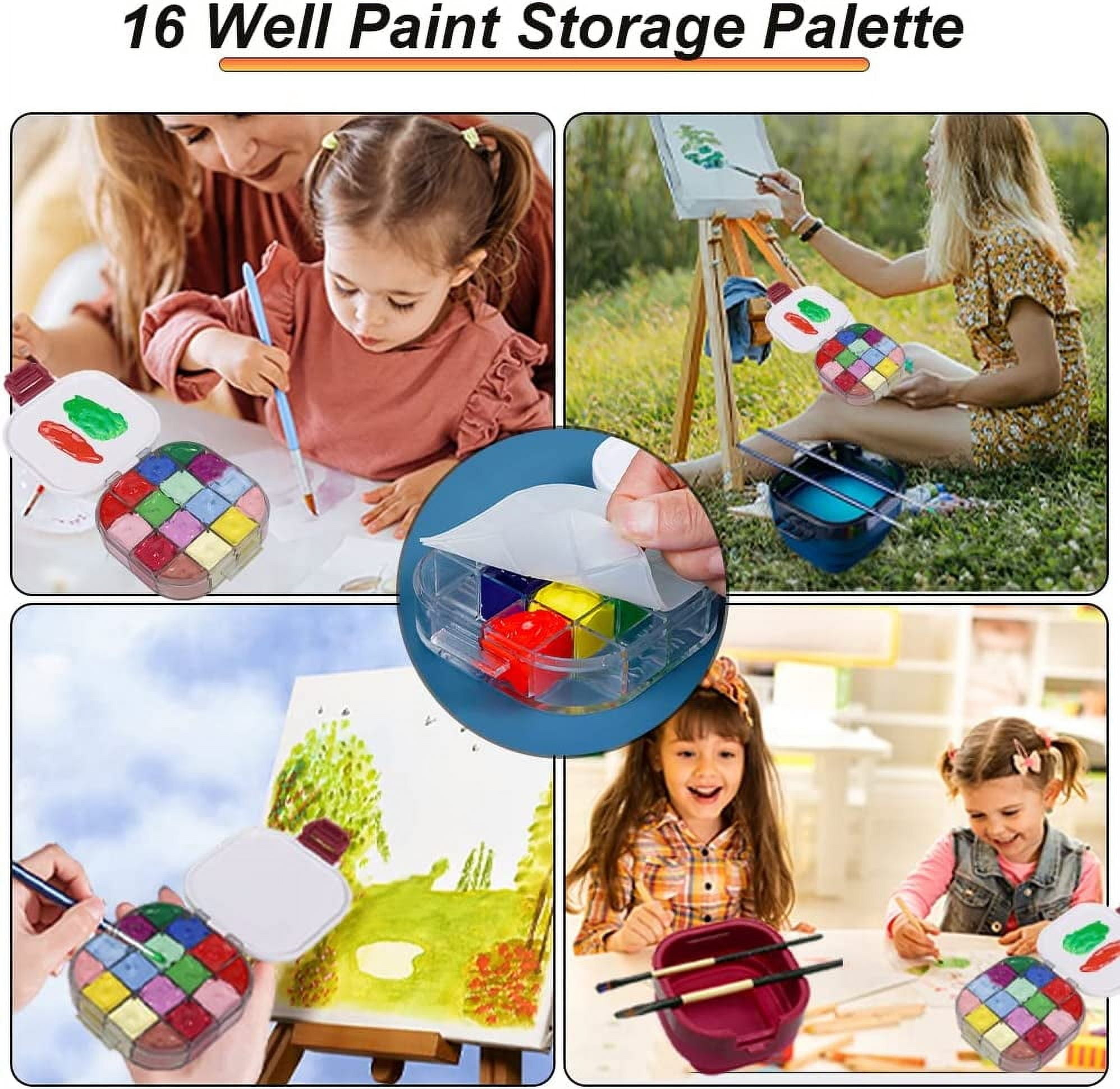 Stay Wet Gouache Palette Airtight Paint Storage Box, Palette Box with Paint Brush Basin and Strap, 16-Well Airtight Palette for Gouache Acrylic Painting Watercolor Kids (Red)