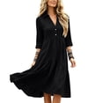 thumbnail image 6 of ClodeEU Women's Collar V Neck 3/4 Sleeve Tiered Mini Shirt Dress,Solid Loose Casual Dress Black,Women's Plus L, 6 of 6