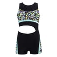 thumbnail image 3 of inlzdz Kids Girls Stylish Print Patchwork Jumpsuit Sleeveless Cutout Bodysuit for Sports Exercise Gray 10, 3 of 6