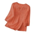 thumbnail image 4 of Craaazy Plus Size Womens Solid Color V-Neck 3/4 Sleeve Cotton Linen Blouse with Embroidery for Casual Outings Gift, 4 of 9