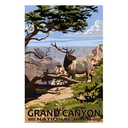 Grand Canyon National Park - Elk and South Rim Print Wall Art By Lantern (Best Viewpoints South Rim Grand Canyon)