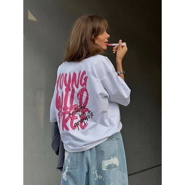 Camiseta holgada de manga corta para mujer, ropa de calle de gran tamaño, estilo Vintage Grunge, informal, Retro