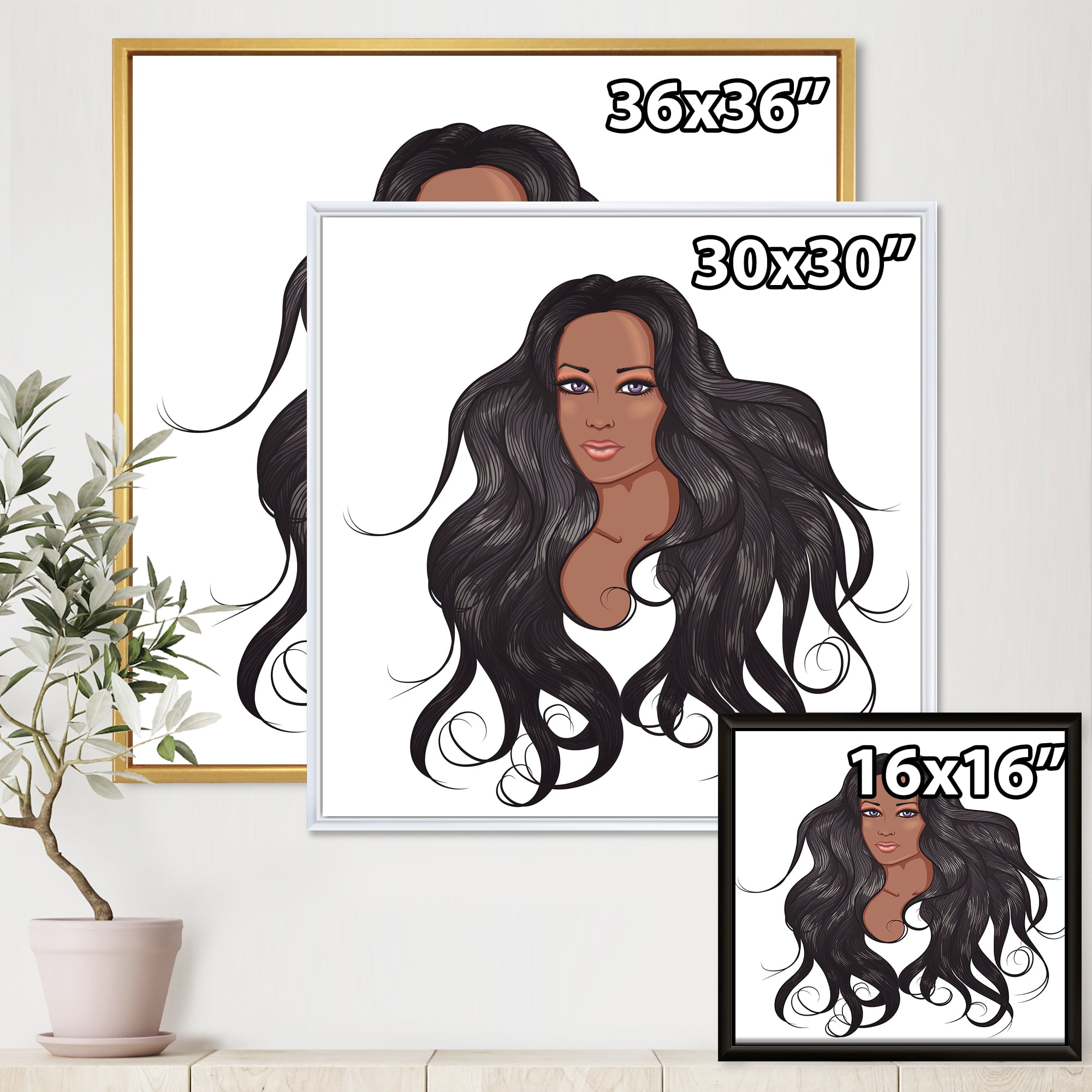 Designart 'Portrait Of Afro American Woman XV' Modern Framed Canvas Wall Art Print