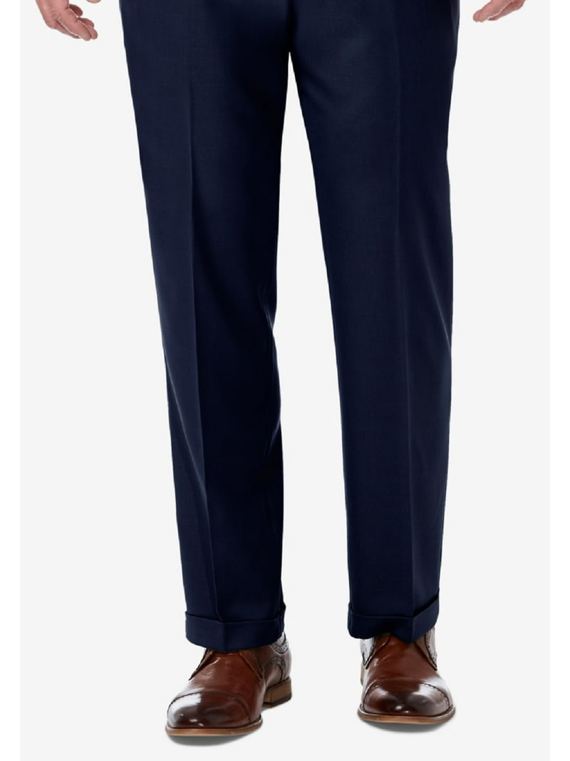 Haggar Men's Premium Comfort Stretch Classic Fit Solid Pleated Dress Pants  Blue Size 44X30 - Walmart.com