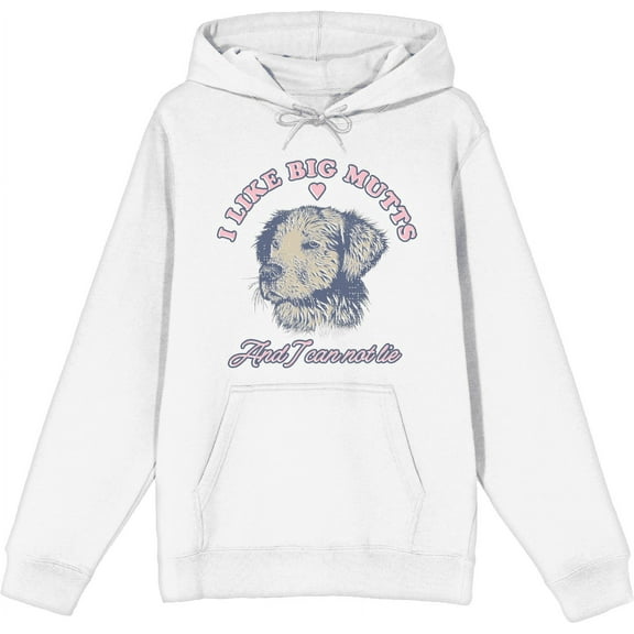 I Like Big Mutts And I Cannot Lie Whimsical Dog Adult White Long Sleeve Hoodie-XS