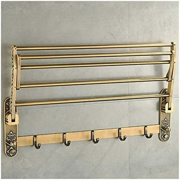 Aluminum Foldable Antique Brass Bath Towel Rack Active Bathroom Towel Holder Double Towel Shelf with Hooks Bathroom Accessories Towel bar and Towel Rack$$Tools & Hardware Other
