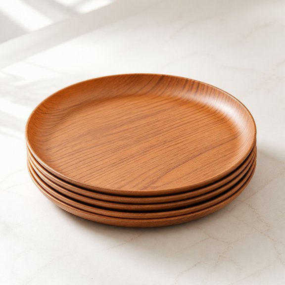 10 Pcs Plastic Wooden Plates, Wood Grain Plates & Round Serving Platter, Lightweight Dessert Serving Plates for Home, Snack Shops & Fruit Trays