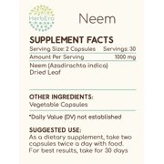 HerbEra Neem Capsules, Herbal Dietary Supplement for Skin Support, Neem (Azadirachta indica) Dried Leaf Capsules, Natural, 60 Capsules
