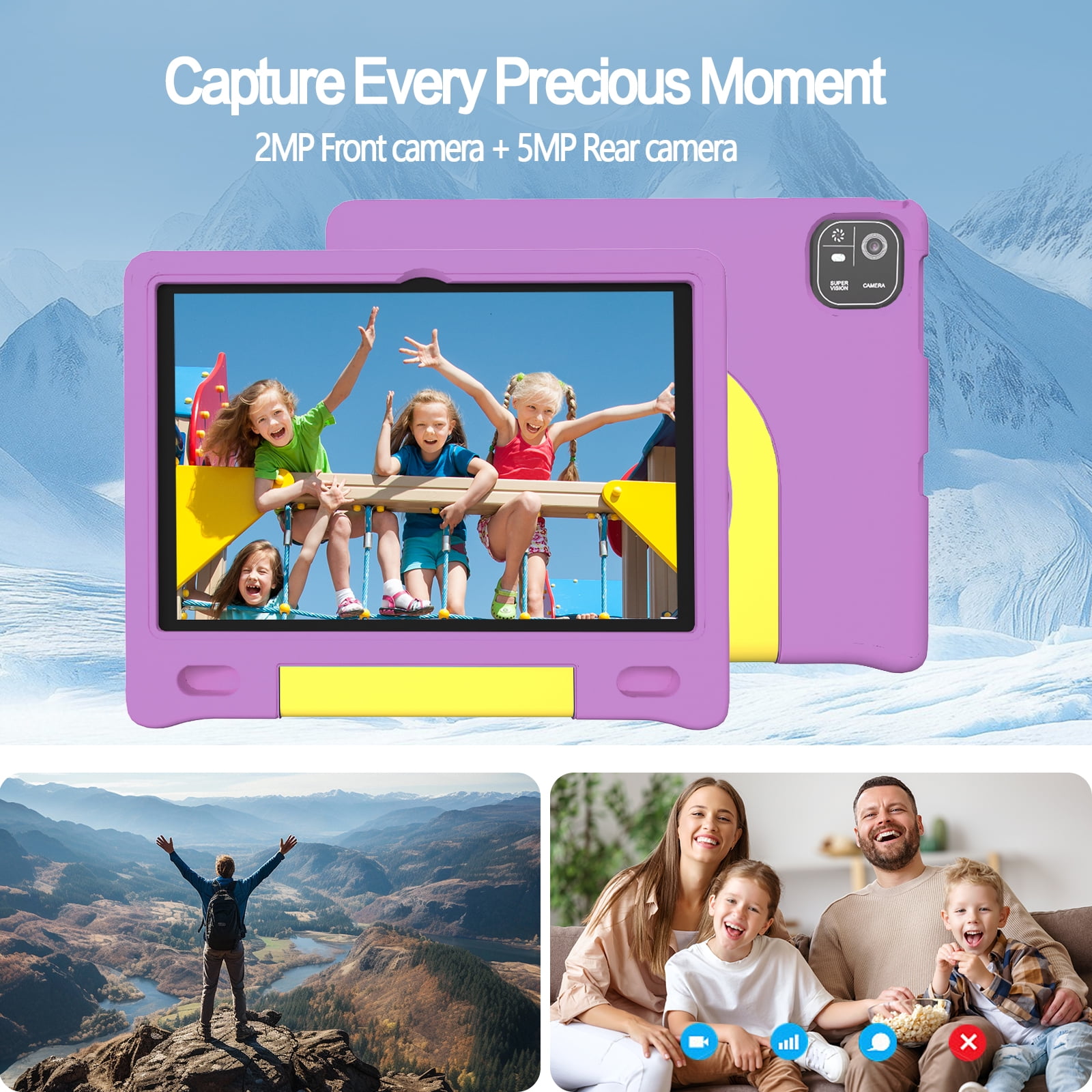 Kids Tablet with Strap, Android 14 Tablet for Kids 10 inch , Toddler Tablet Octa-Core 64GB 1TB Expandable, Children's Tablet with Case, Bluetooth WiFi Parental Control Dual Camera, 12-hr battery