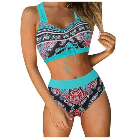 Womens High Waisted Black Bikini Sets Sexy Tummy Control Swimsuits Two Piece Cheeky Bathing Suits Crisscross Tie Back Swim Suits 2025 Women s Swimwear