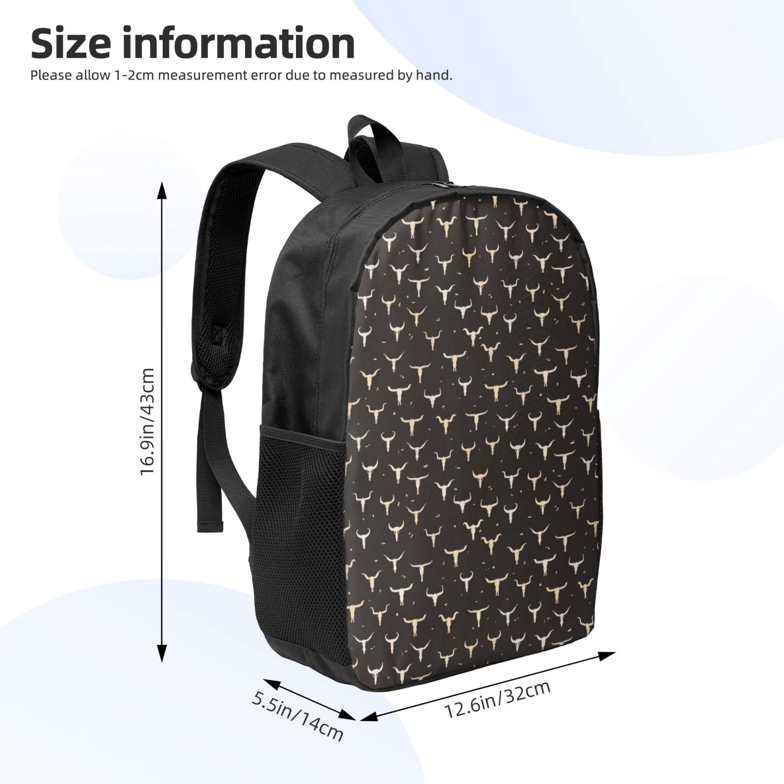 Xecao Cow Skulls print Travel Backpack, Large Computer Backpack for Men Women, College School Rucksack Book Bag