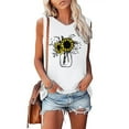 thumbnail image 2 of USSUMA Plus Womens Tops Dressy Casual Sleeveless Crewneck Women's Shirts and Blouses Loose Graphic Tank Tops T-Shirts for Women Trendy Sunflower Vase Print Tunic Top Summer Beach, 2 of 5