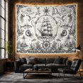 thumbnail image 6 of Intricate Sailing Ship on Pale Blue Background, Adventurous Vintage for Nautical Enthusiasts, Detailed Maritime Engraving Art, Housewarming Gift Tapestry Wall Hanging for Bedroom and Living Room, 6 of 7