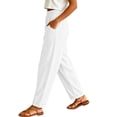thumbnail image 6 of Women's Lightweight Textured Cropped Wide Leg Pants Elastic High Waist Rolled Hem Loose Casual Trousers with Patch Pockets Streetwear White, 6 of 6