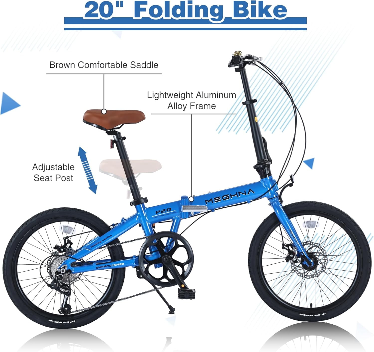 Ambifirner Foldable Bike for Adults,20 Inch Commuter Bike with Detachable Basket,7-Speed,Streamlined Design,Folding Bicycle for Commuting,Fitness and Vacation