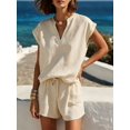thumbnail image 5 of Women'S Two Piece Sets Summer V Neck Sleeveless Shorts Set Cream White XXL, 5 of 7