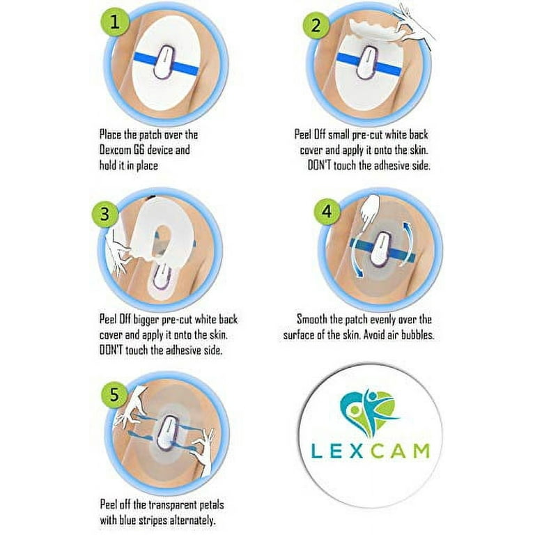 Dexcom G6 Adhesive Patches - Pack of 20 - Lexcam Waterproof CGM Overpatch -  Color Clear