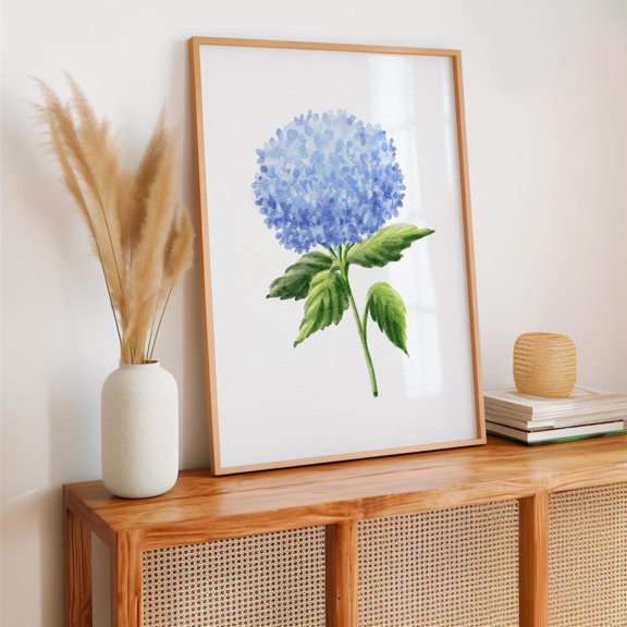 Light Blue Hydrangea Minimalist Big Flower Modern Botanical Illustration Hamptons Stylish Wall Decor