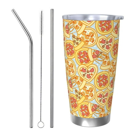 

Zeuib Cute Pizza In Various Printed 20oz Stainless Steel Insulated Car Cup Stainless Steel Thermal Cup Vacuum Insulated Leak-proof Travel Mug Cup-Straw Three-piece Set
