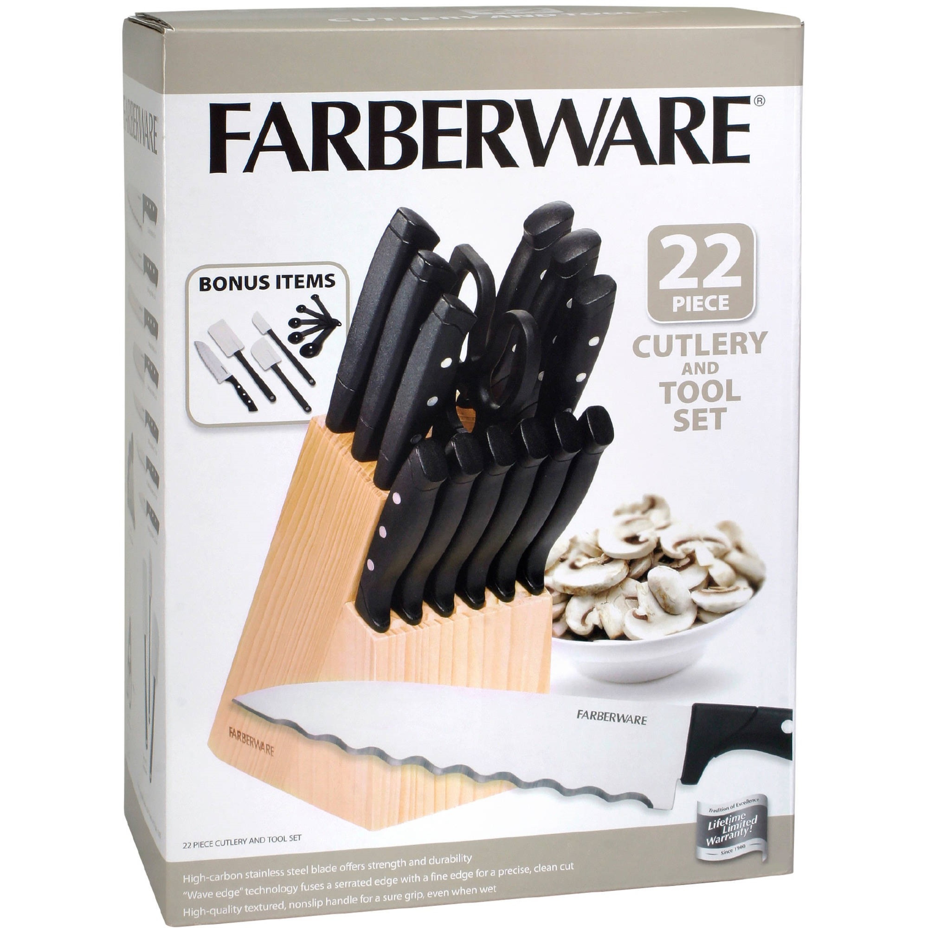 Farberware 22-Piece Never Needs Sharpening Stainless Steel Knife Set with Block Black - image 3 of 6