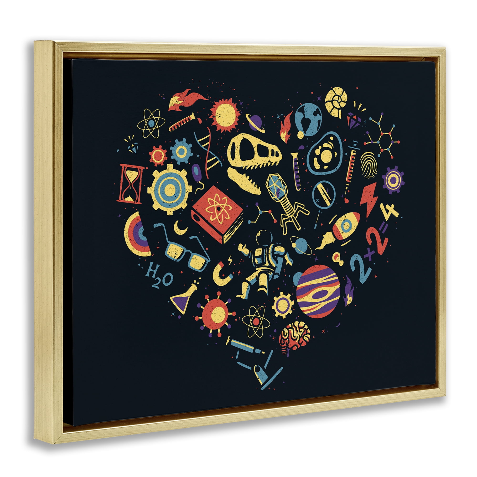 Stupell Industries Retro Science Heart Gold Framed Floater Canvas Wall Art, design by Tobe Fonseca
