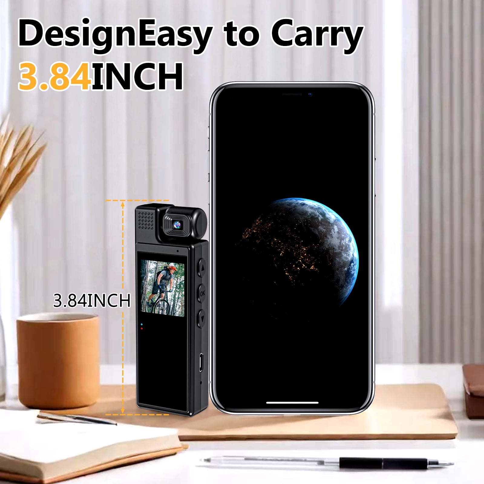 Mini Body Camera with Video Recording, Portable Body Worm Cam with Motion Detection Portable Video Recorder for Office, Travel, Cycling, Hiking