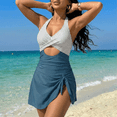 thumbnail image 5 of SOMER Women's One Piece Swimsuit Tummy Control Bathing Suits Push Up Swimdress Cutout V Neck Skirt Swimwear, 5 of 7