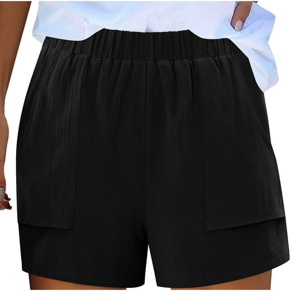 Women's Casual Shorts Loose Comfy Elastic Waist Shorts Summer Pull On Short with Pockets Shorts Summer Elastic Waist Shorts Casual Solid Color Shorts Ladies Comfy Lightweight Shorts with Pockets