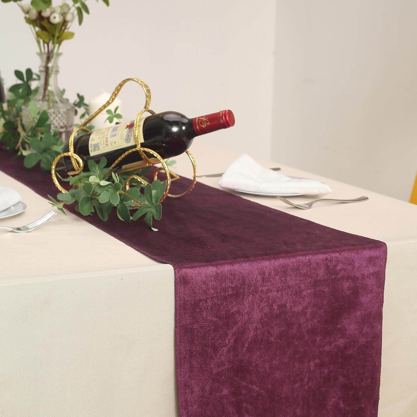 Efavormart 12" x 107" Purple Premium Velvet Table Runner For Wedding