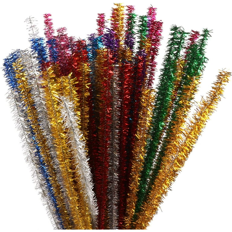 100Pcs Sparkly Pipe Cleaners Tinsel Pipe Cleaner Bulk Chenille Stems Glitter  Pipe Cleaners for Kids Craft Art DIY(6mm x 12inch, 10 Colors) 