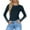 Navy Shirt fot Women, variant on Women's Crew Neck Long Sleeve Striped Trim Bodysuit Stylish Basic Layering Casual Daily Wear Blouse Black L