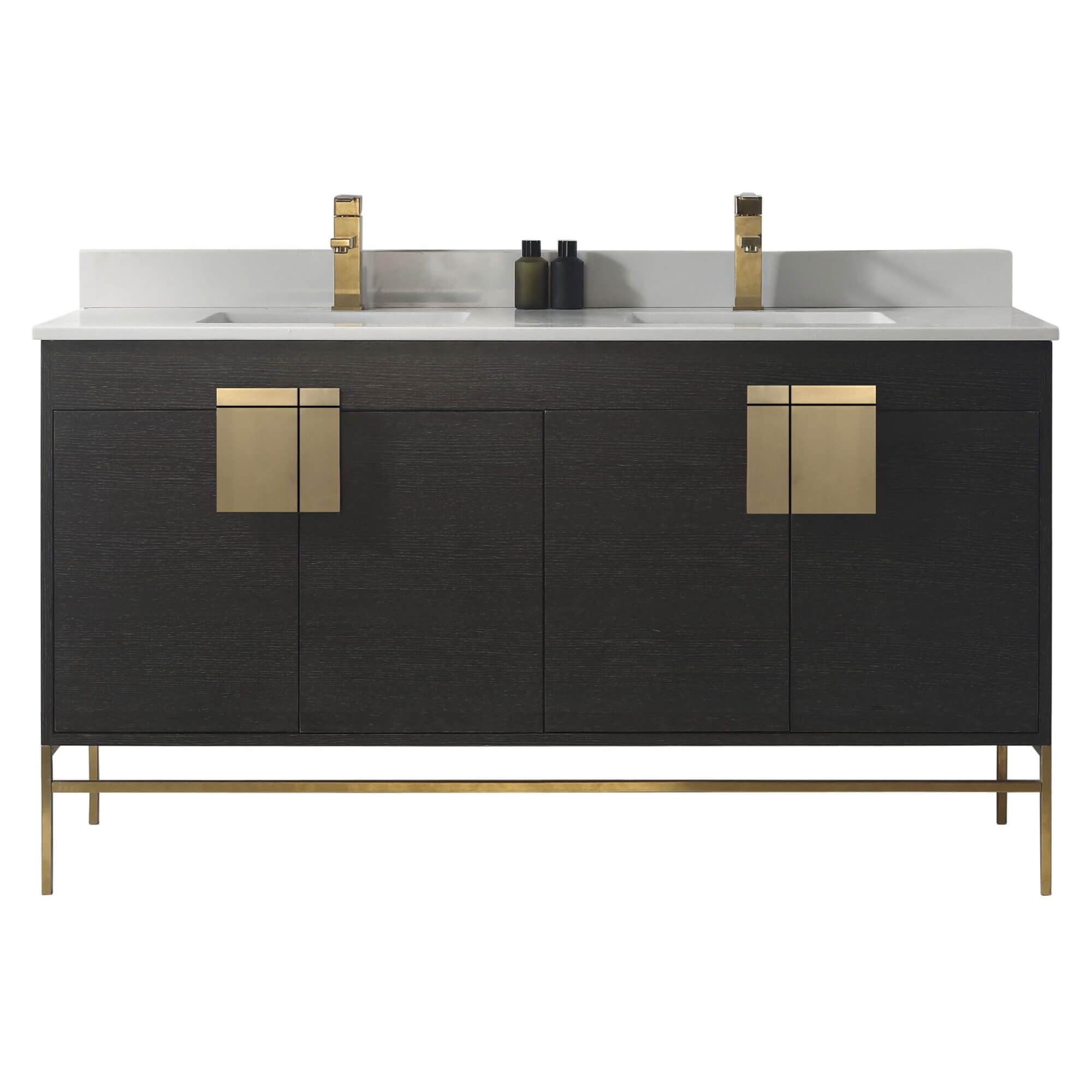 Fine Fixtures Modern Black 60" Bathroom Vanity Set, Satin Brass