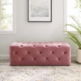 thumbnail image 2 of Tufted Accent Chair Bench, Velvet, Pink, Modern Contemporary Urban Design, Living Lounge Room Hotel Lobby Hospitality, 2 of 9