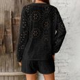 thumbnail image 5 of MORTTIC Women's Elegant V-Neck Lace Blouse & Shorts Set - Summer Semi-Sheer Hollow-Out Two Piece Outfit, 5 of 6