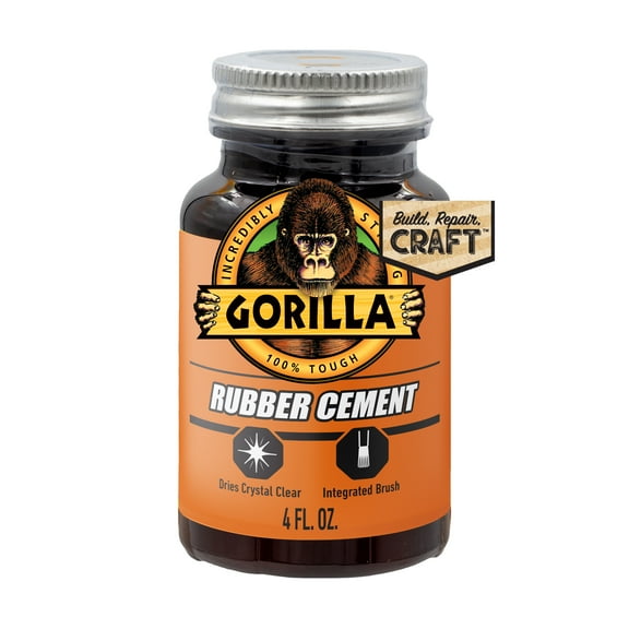 Gorilla 4 Ounce Crystal Clear Rubber Cement Bottle with Brush Applicator (Model 105779), 1 Pack, New