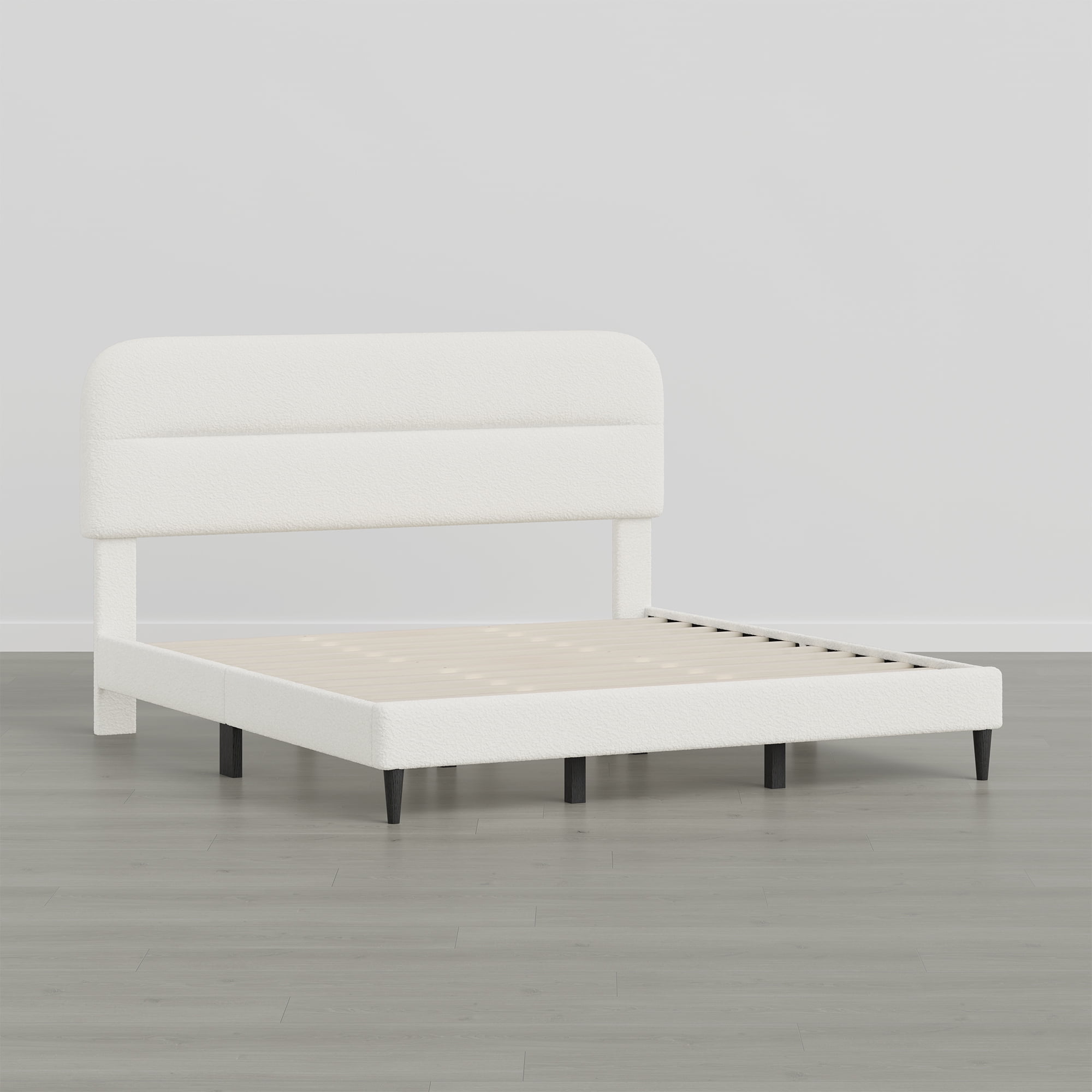 Spruce & Spring Boucle Upholstered Platform Bed Frame with Adjustable Headboard, Wood Slat Support, No Box Spring Needed, Cream, King