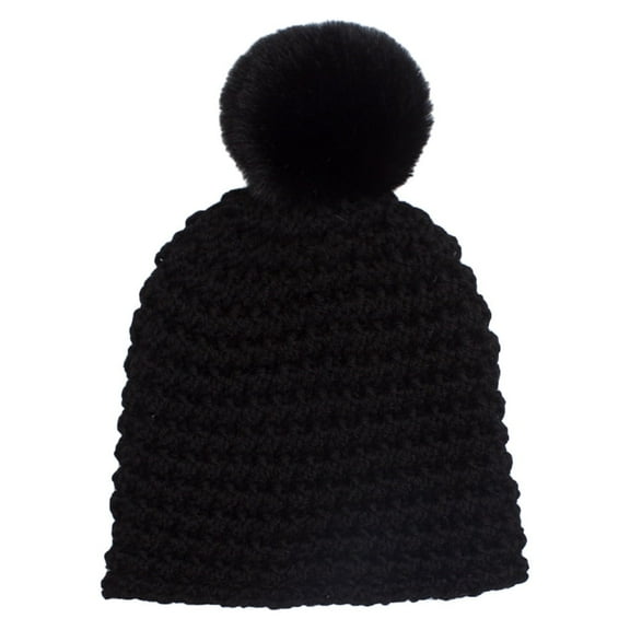 Xfvqtps Child Beanie Knitted Crochet Plush Pompom Solid Color Cute Kawaii Windproof Coldproof Warm Outdoor Fall Winter Skull Cap Black