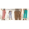 thumbnail image 5 of TEMOFON Cotton Linen Pants for Women Capri Summer Lounge Tapered Leg with Pockets Elastic Waistband Comfy Lace Trim Dark Brown Clothes S, 5 of 8