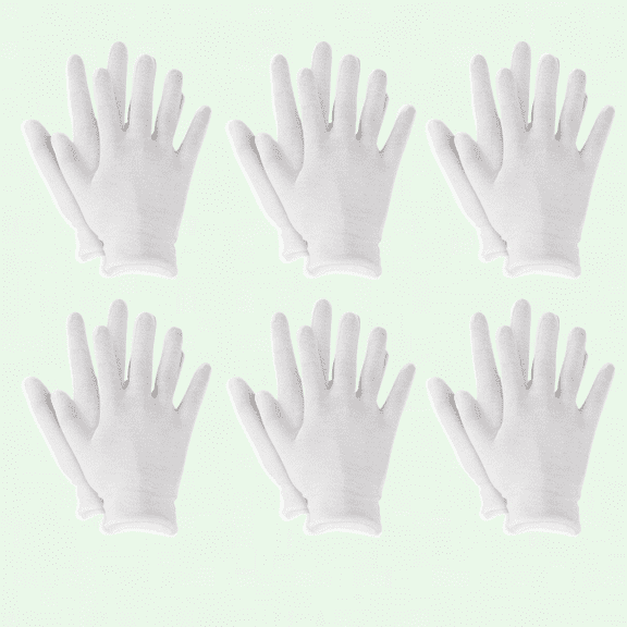 Moisturizing White Cotton Gloves, 6 Pairs, Reusable, Elastic, for Hand Spa, Cleaning, Archives, Silver Inspection, Jewelry